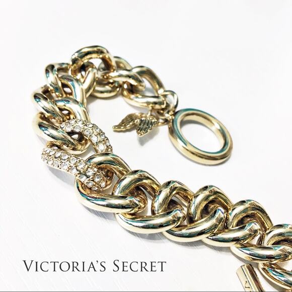 Victoria's Secret Pave Crystal Gold Link Bracelet - Picture 1 of 4